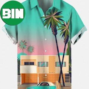 Square Neck Palm Tree Hotel Retro Style Summer Hawaiian Shirt