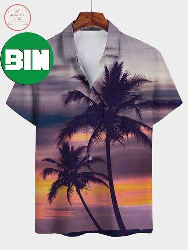 Square Neck Vintage Abstract Summer Palm Tree Hawaiian Shirt