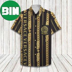 Versace 2023 Black And Gold Flip Flops Summer Hawaiian Shirt