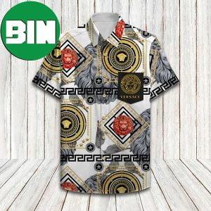 Versace 2023 Black And Gold Flip Flops Summer Hawaiian Shirt - Binteez