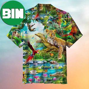 Vintage Zoo Painting Art Tropical Summer Hawaiian Shirt