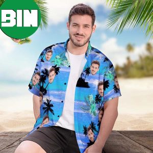 All Over Print Beach Shirt Holiday Gift 2023 Blue Coast Custom Face Hawaiian Shirt