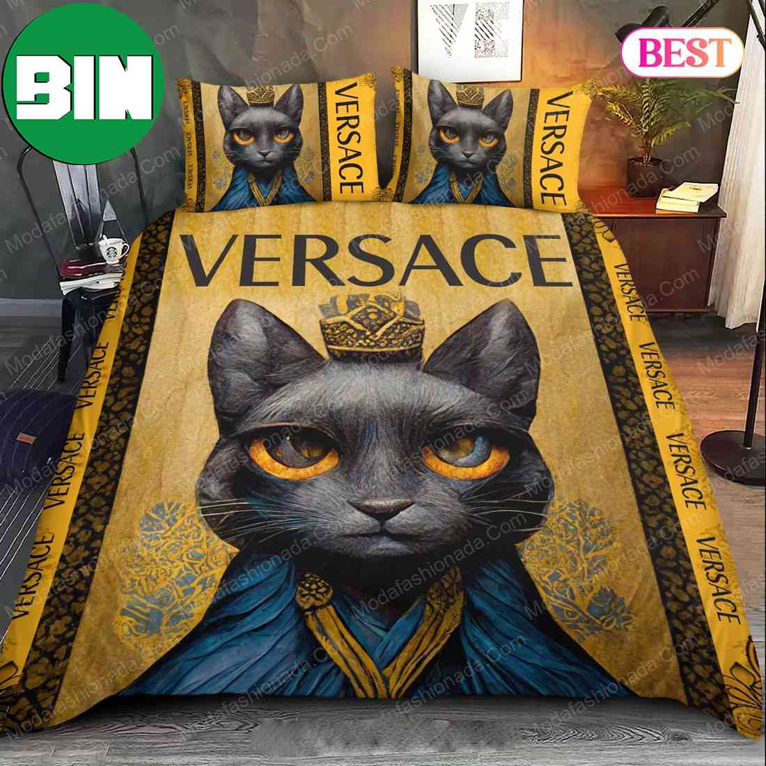 Black Cat Versace Luxury Brand Fashion Duvet Cover Versace Bedding Set