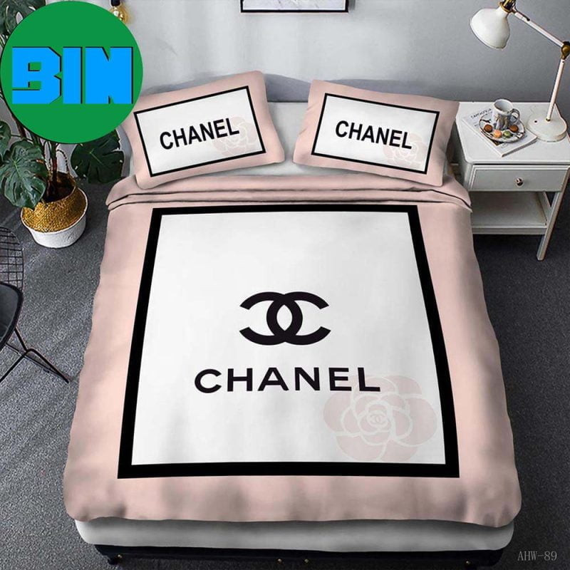 Chanel Flower Logo Pink Background Luxury Brand Bedding Set - Binteez