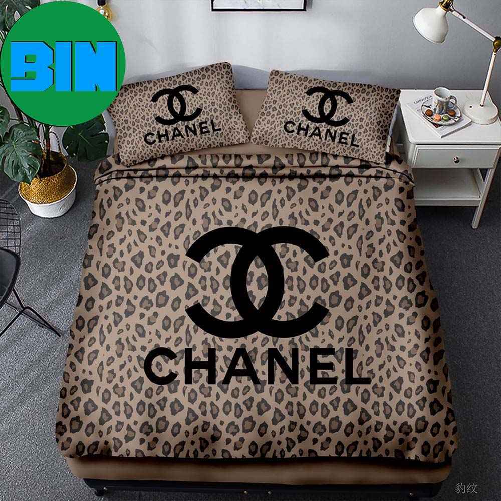 Chanel Leopard Black Bedding Sets Duvet Cover Luxury Bedding Set