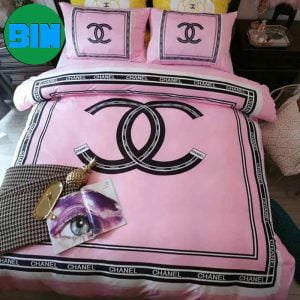 Chanel Flower Metallic Glitter Style Pink Blue Bedding Set - Binteez