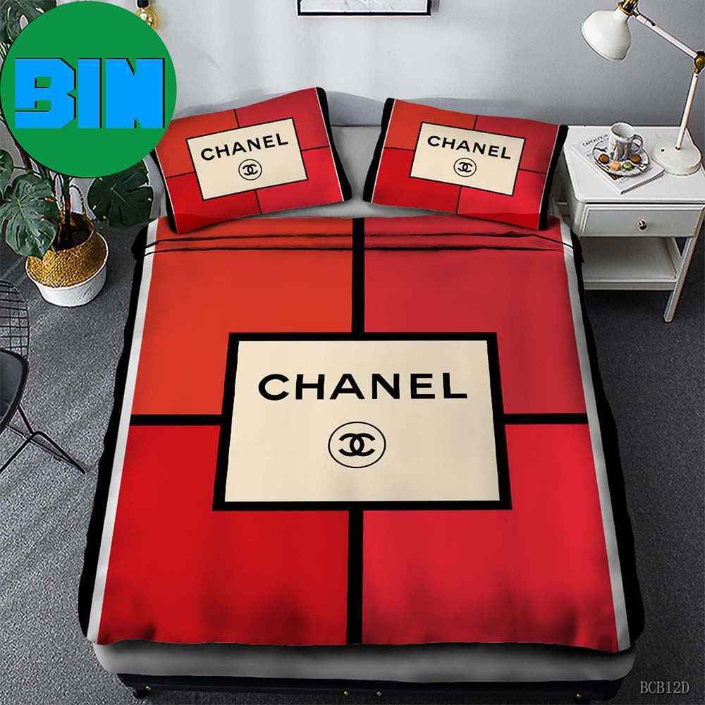 Chanel Red Color Patter Luxury Brand Bedding Set
