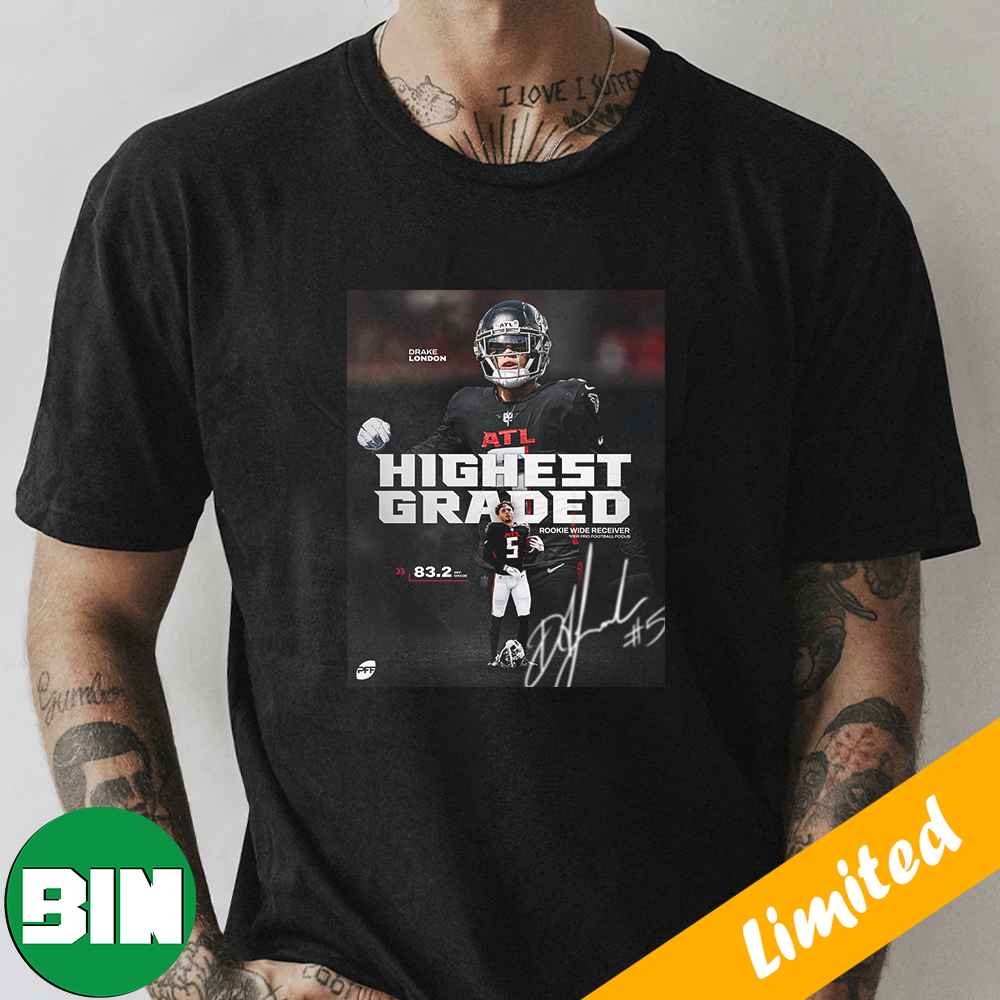 Drake London Highest Graded Rookie Wide Receiver Per Pro Football Focus Fan Gifts T-Shirt
