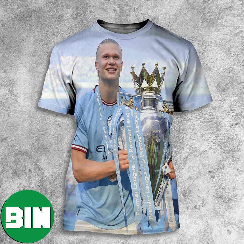 Erling Haaland And His Premier League Cup Congrats Manchester City To Become A Champions All Over Print Shirt
