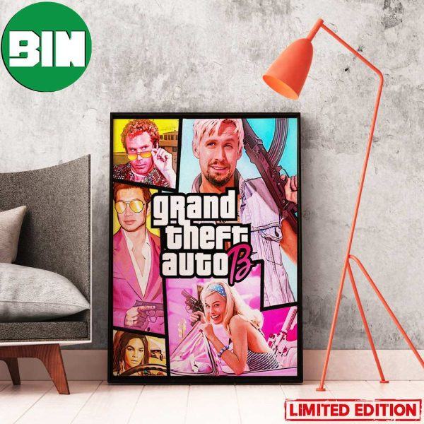 Funny Poster Barbie Movie 2023 Collab with Grand Theft Auto Boss Logic Poster Funny GTA Home Decor Poster-Canvas