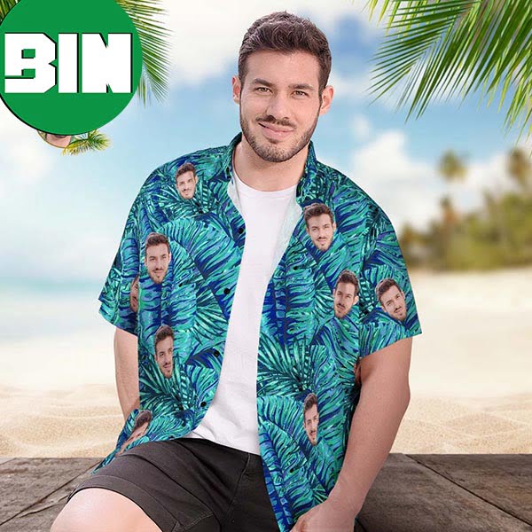 Green Leaf Beach Shirt Holiday Summer 2023 Custom Face Hawaiian Shirt