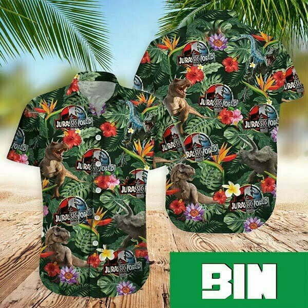 Jurassic Park Tropical Leaves And Flower Summer 2023 Hawaiian Shirt