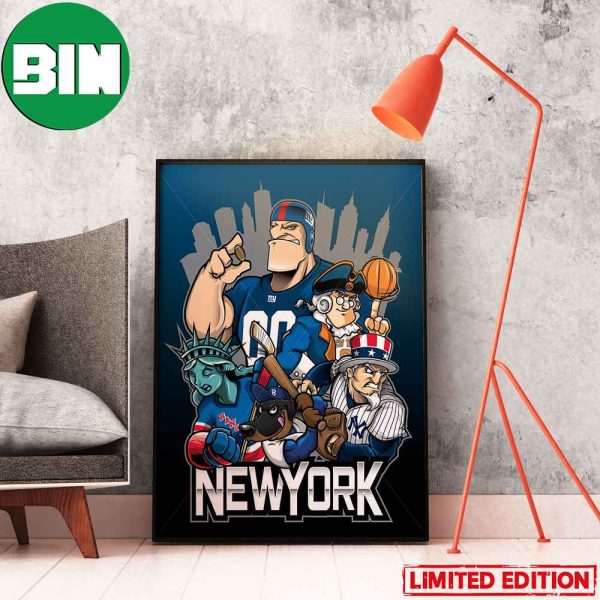 New York Mets x New York Knicks x New York Jets x New York Rangers x New York Yankees New York Sports Team Poster-Canvas
