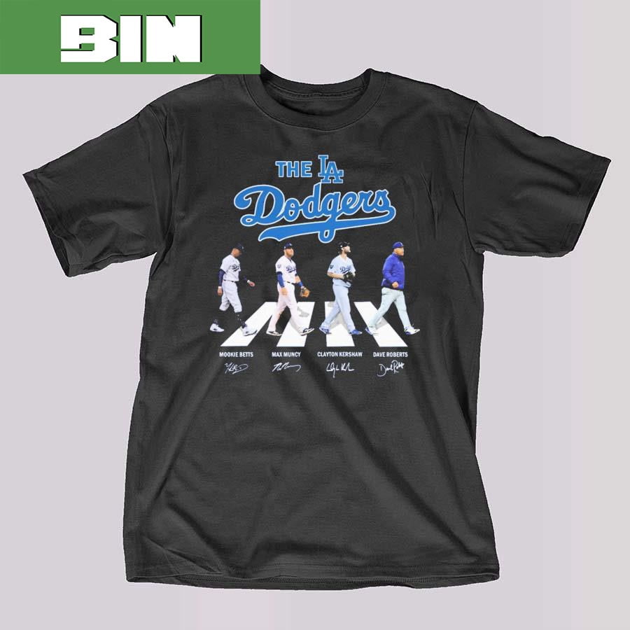 Official The LA Dodgers Abbey Road Mookie Betts Max Mincy Clayton Kershaw And Dave Roberts Signatures Fan Gifts T-Shirt