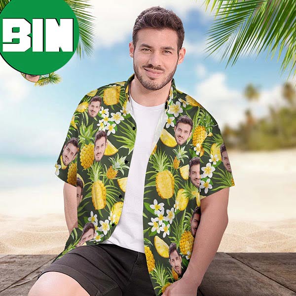 Pineapple And Flowers Summer 2023 Custom Face Hawaiian Shirt