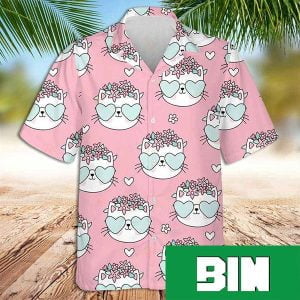 Pink Hawaiian Shirt Pink Cat And Flower In Head Summer 2023 Hawaiian Shirt