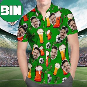 Soccer Pattern Beer Soccer Hops Beach Shirt Summer 2023 Custom Face Soccer Hawaiian Shirt