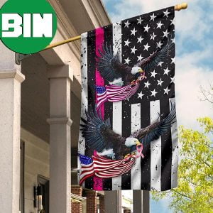 Breast Cancer Awareness Flag Eagle With American Flag Pink Ribbon Decorative For Garden 2 Sides Garden House Flag
