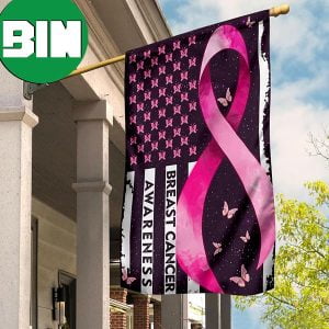 Breast Cancer Awareness Flag Pink Ribbon With Butterflies Front Yard Decor For Parents 2 Sides Garden House Flag