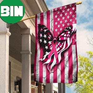 Butterfly Pink Ribbons American Flag Breast Cancer Awareness Merchandise Welcome Home Decor 2 Sides Garden House Flag