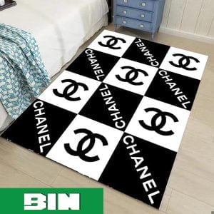 Chanel Fashion Logo Black n White Limited Luxury Brand Rug Carpet Home Decor
