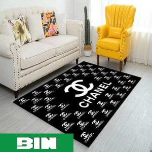 Chanel Logo Black Luxury Area Rug For Living Room Hot 2023 Home Decor Rug Carpet