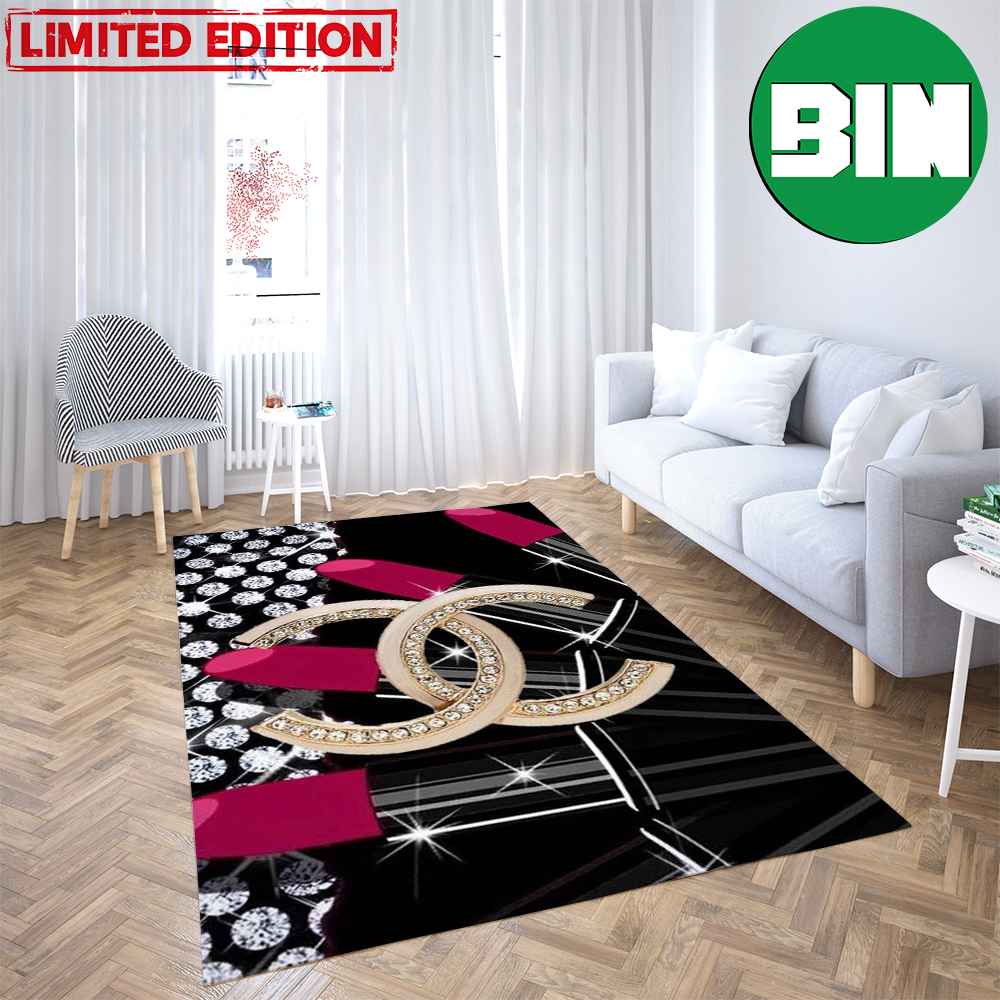 Chanel Flower Logo Black And White Rug Carpet • Kybershop