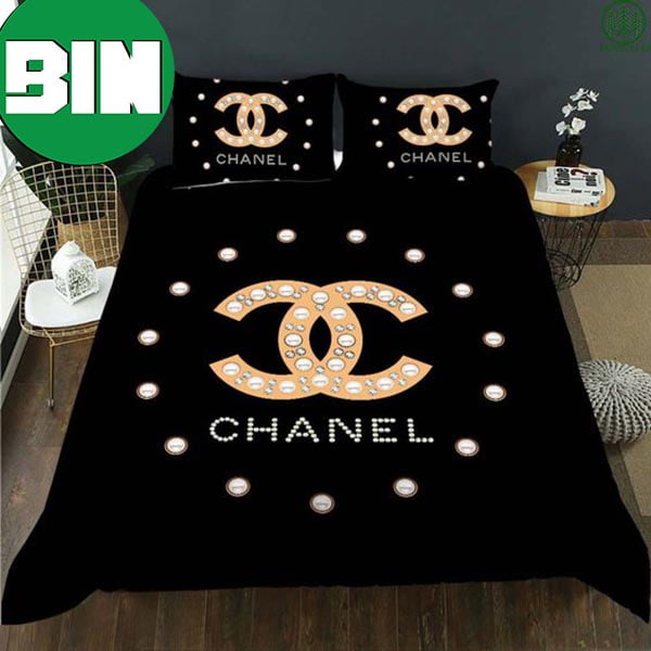 Chanel Signature Pearls In Black Background Bedding Set Queen