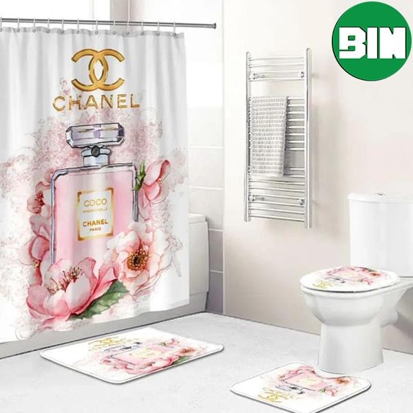 Chanel Pink Fashion Logo Luxury Brand Bathroom Set Home Decor