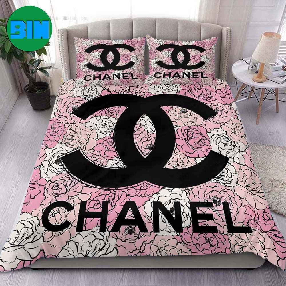 Coco Chanel Signature Flower Art Work Logo Basic Color Bedding Set