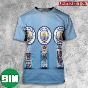 Congratulations Manchester City Win The Treble UEFA Champions League 2023 3D T-Shirt