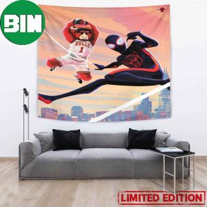 Funny Miles Morales And Chicago Bulls Mascot NBA x Spider-Man Across The SpiderVerse Poster Home Decor Tapestry