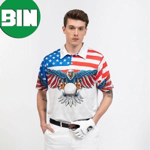 Golf American Flag Eagle Wings White Golf Pattern Patriotic Summer Polo Shirt