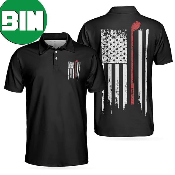 Golf Nation Black And White American Flag Patriotic Summer Polo Shirt