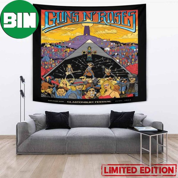 Guns And Roses Saturday 24th June 2023 Glastonbury Festival Poster Tapestry