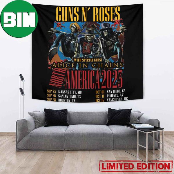 Guns N Roses With Special Guest Alice In Chains North America Tour 2023 Poster Tapestry