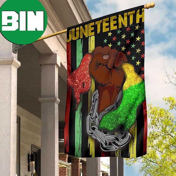 Juneteenth Flag Hand Shackled Holding Pan-African Flag Gifts For African American 2 Sides Garden House Flag