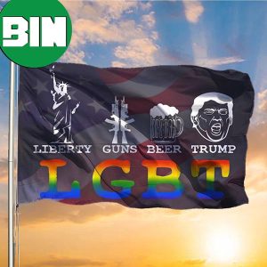 Liberty Gun Beer Trump LGBT U.S Flag Funny Parody LGBT Vote Trump Wall Indoor Hanging Flag 2 Sides Garden House Flag