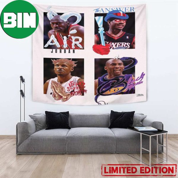 NBA Legend Nickname Doodles Black Mamba x Air Jordan x Jesus Shuttles Worth Home Decor Poster Tapestry