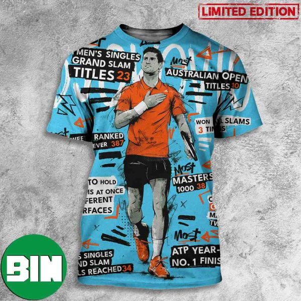 Novak Djokovic Wins His 23rd Grand Slam Title 2023 Champions 3D T-Shirt