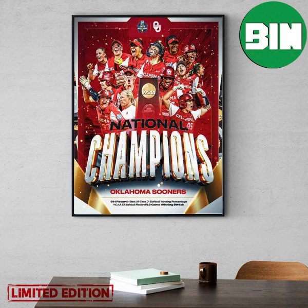 Oklahoma Softball Becomes The First Team Win Three Consecutive National Champions Oklahoma Sooners NCAA Home Decor Poster-Canvas