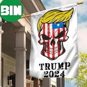 President Donald Trump 2024 MAGA Skull USA Flag Skeleton Trump Merch 2 Sides Garden House Flag