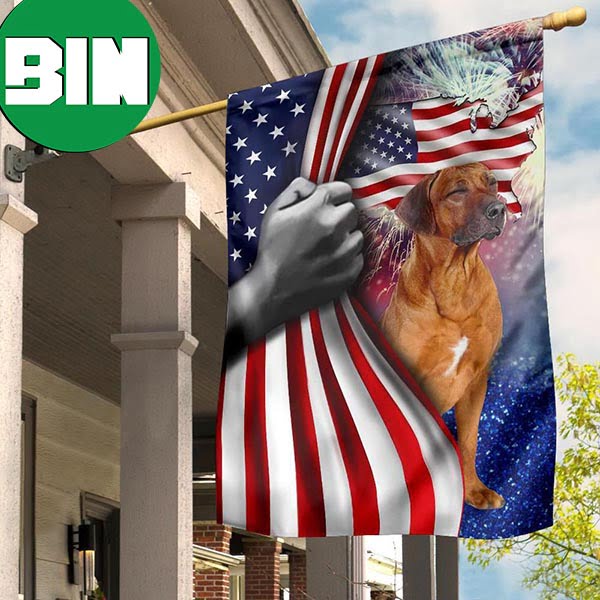 Rhodesian Ridgeback With American Flag Patriotic Dog Owner July