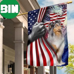 Sheltie With American Flag Patriotic Dog Owner 4Th Of July Holiday 2023 House Decor 2 Sides Garden House Flag