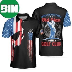 Skull Golf With American Flag Never Underate An Old Man Golfer Best Golf Polo Shirt