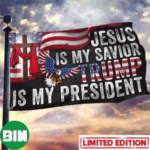 Trump Flag 2024 Patriotic Eagle Jesus Is My Savior Trump Is My President USA Election House-Garden Flag