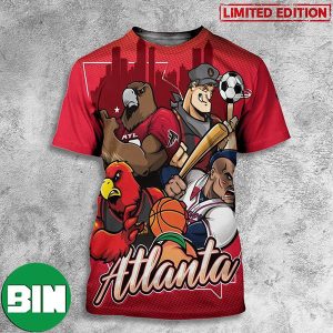 Atlanta Falcons x Atlanta Braves x Atlanta Hawks x Atlanta United FC Art By Eric Poole All Over Print T-Shirt