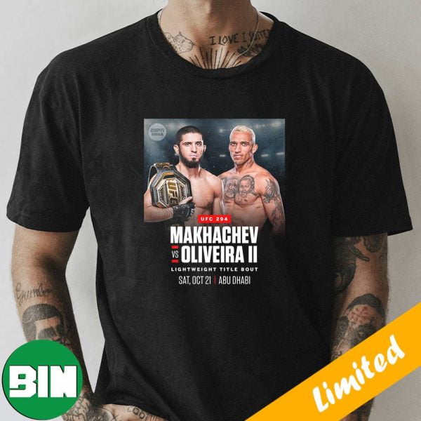 Islam Makhachev vs Charles Oliveira UFC 294 Lightweight Title Bout OCT 21 Abu Dhabi T-Shirt