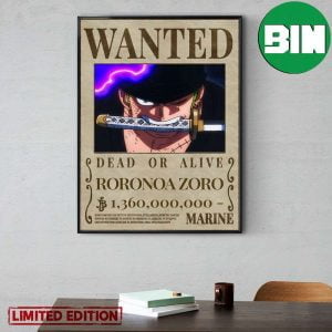 Roronoa Zoro Dead Or Alive Wano Arc Wanted Poster Canvas