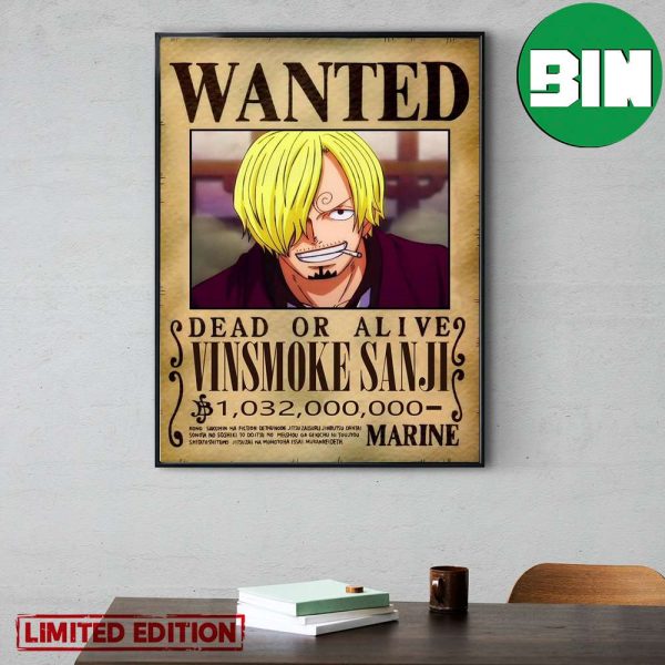 Vinsmoke Sanji Dead Or Alive Wano Arc Wanted Poster Canvas